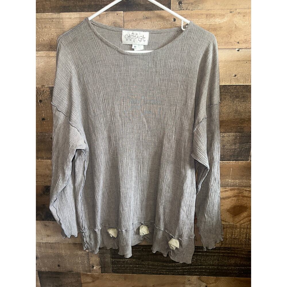 Cachaca Women's Gray rayon/wool Crinkle Texture Long Sleeve Top Size M